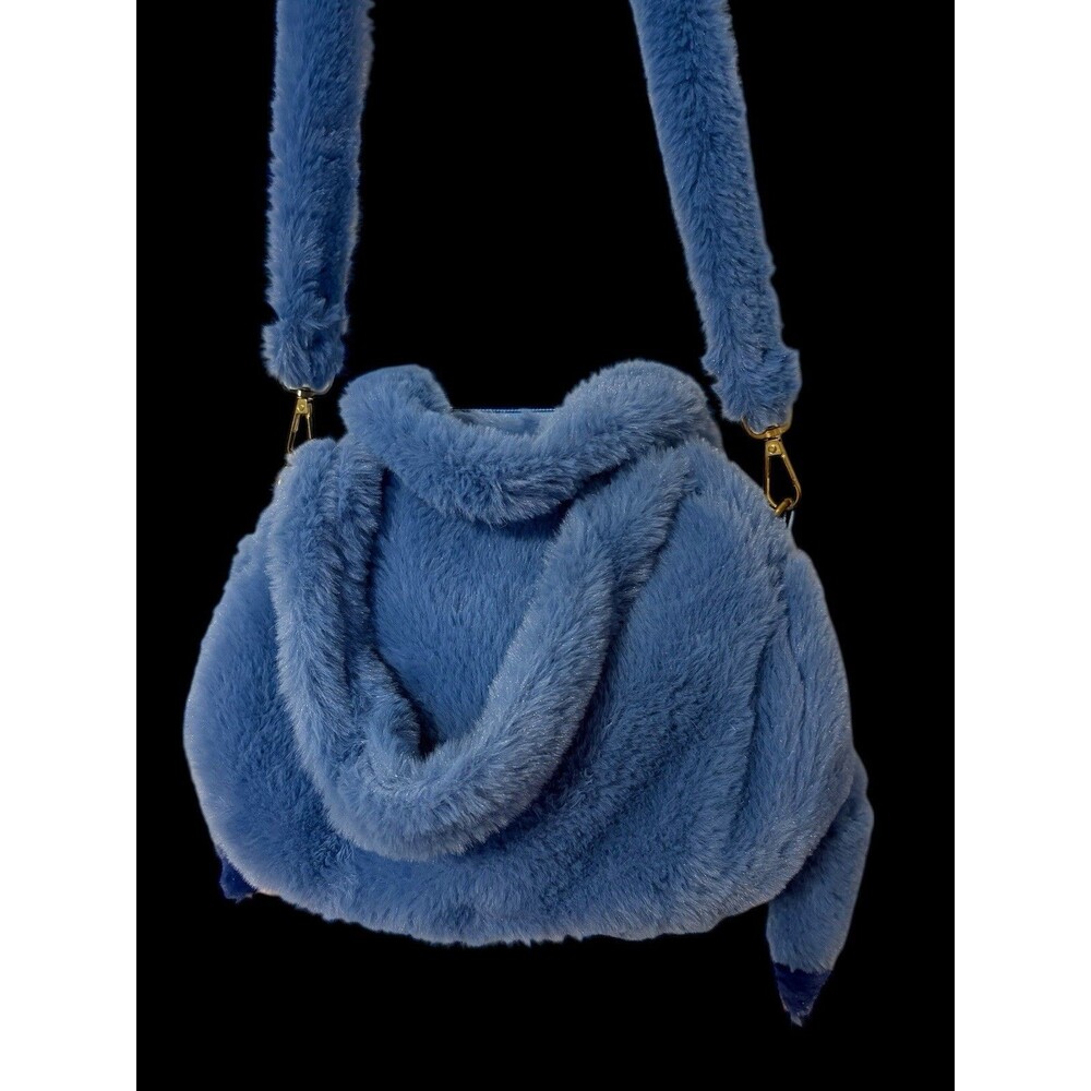Disney Stitch Plush Crossbody Bag Fuzzy Blue Character Purse Zipper Closure - Picture 7 of 9